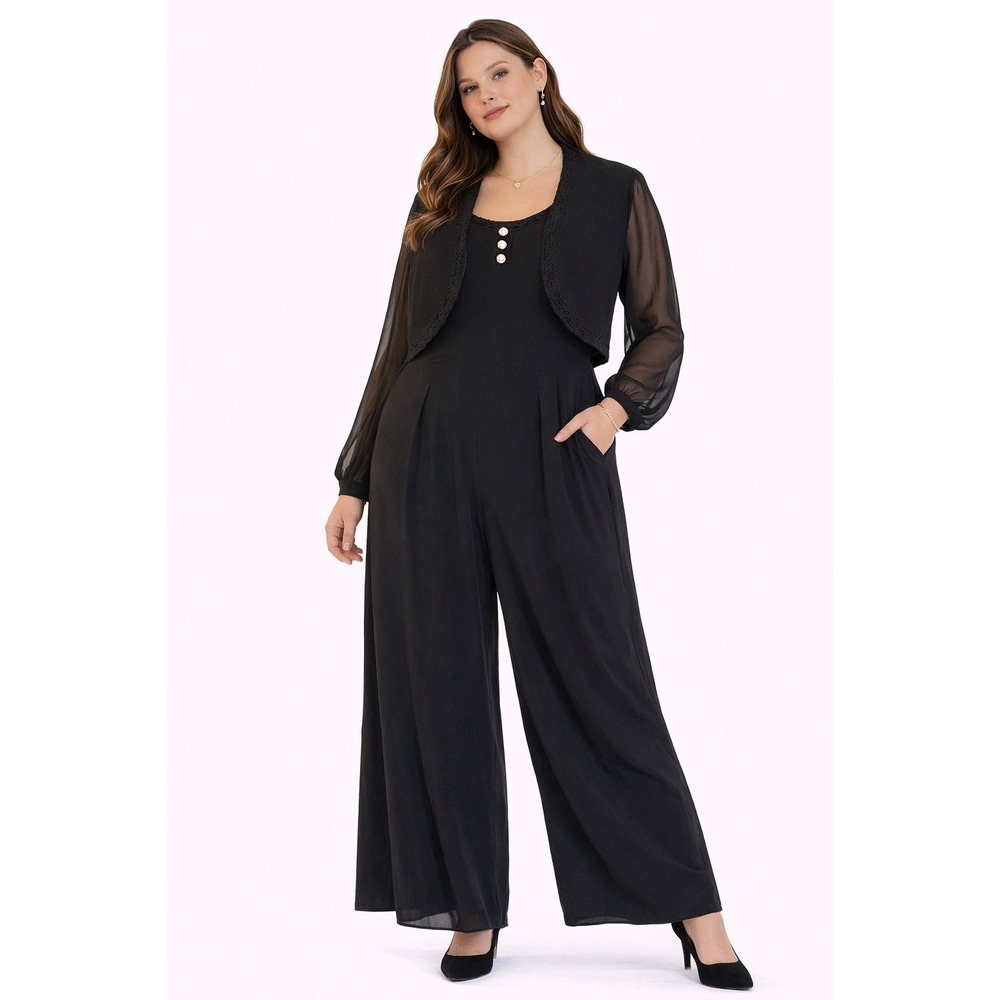 Breakin' Loose Jumpsuit Set Women 9/10 Black Sheer Sleeve Bolero Vintage 90s‎